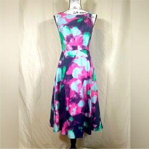 Kate Spade "Olivia" Sleeveless Fit & Flare Midi Dress Women's 2 Jumbo Watercolor